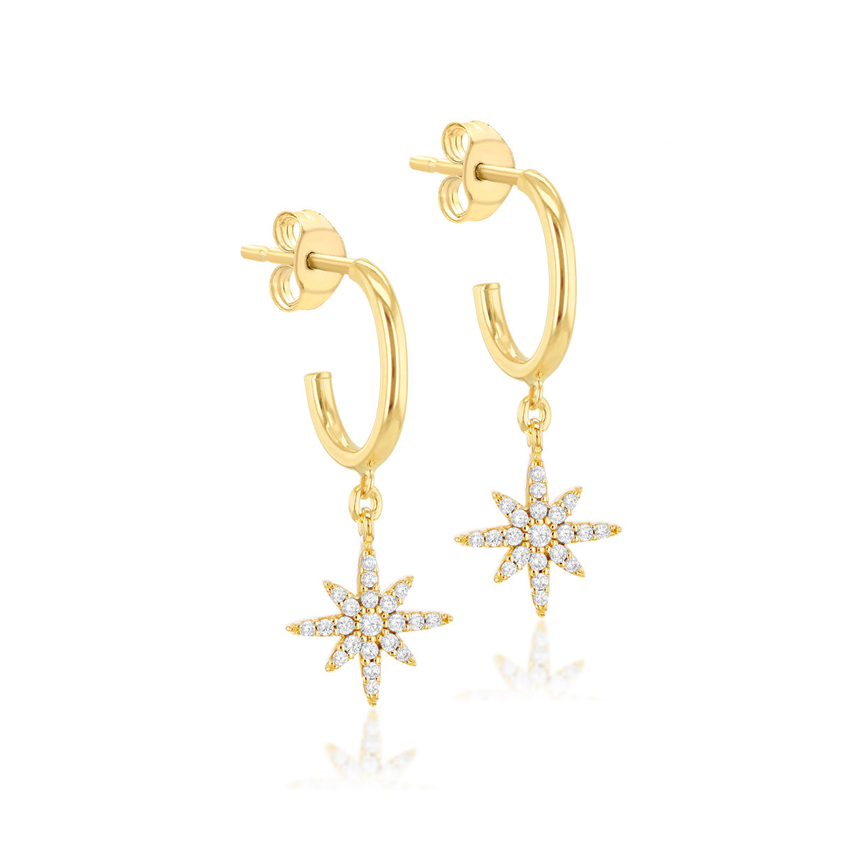 9ct Yellow Gold Zirconia North Star Hook Drop Stud Earrings