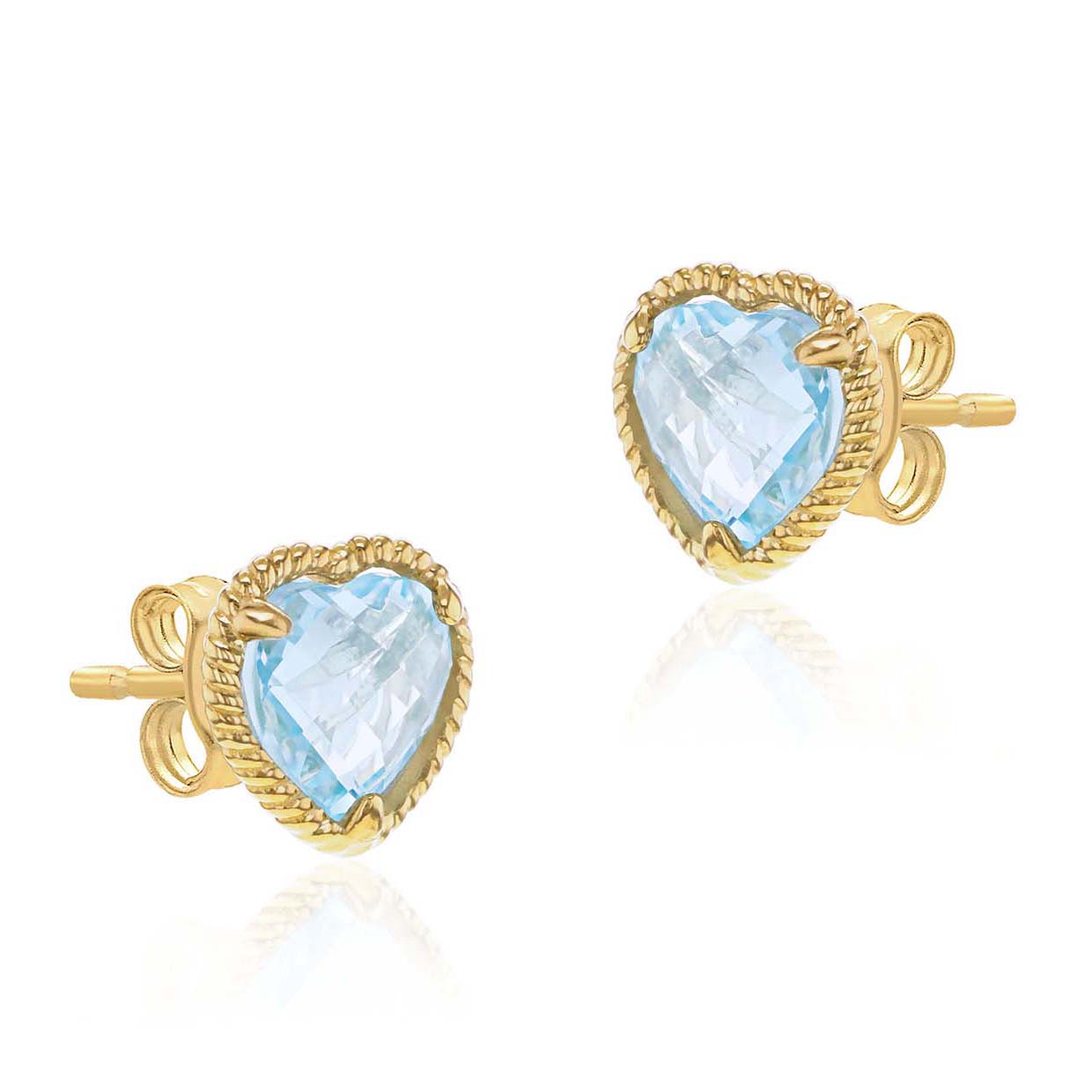 9ct Yellow Gold Blue Topaz Caviar Rope Stud Earring