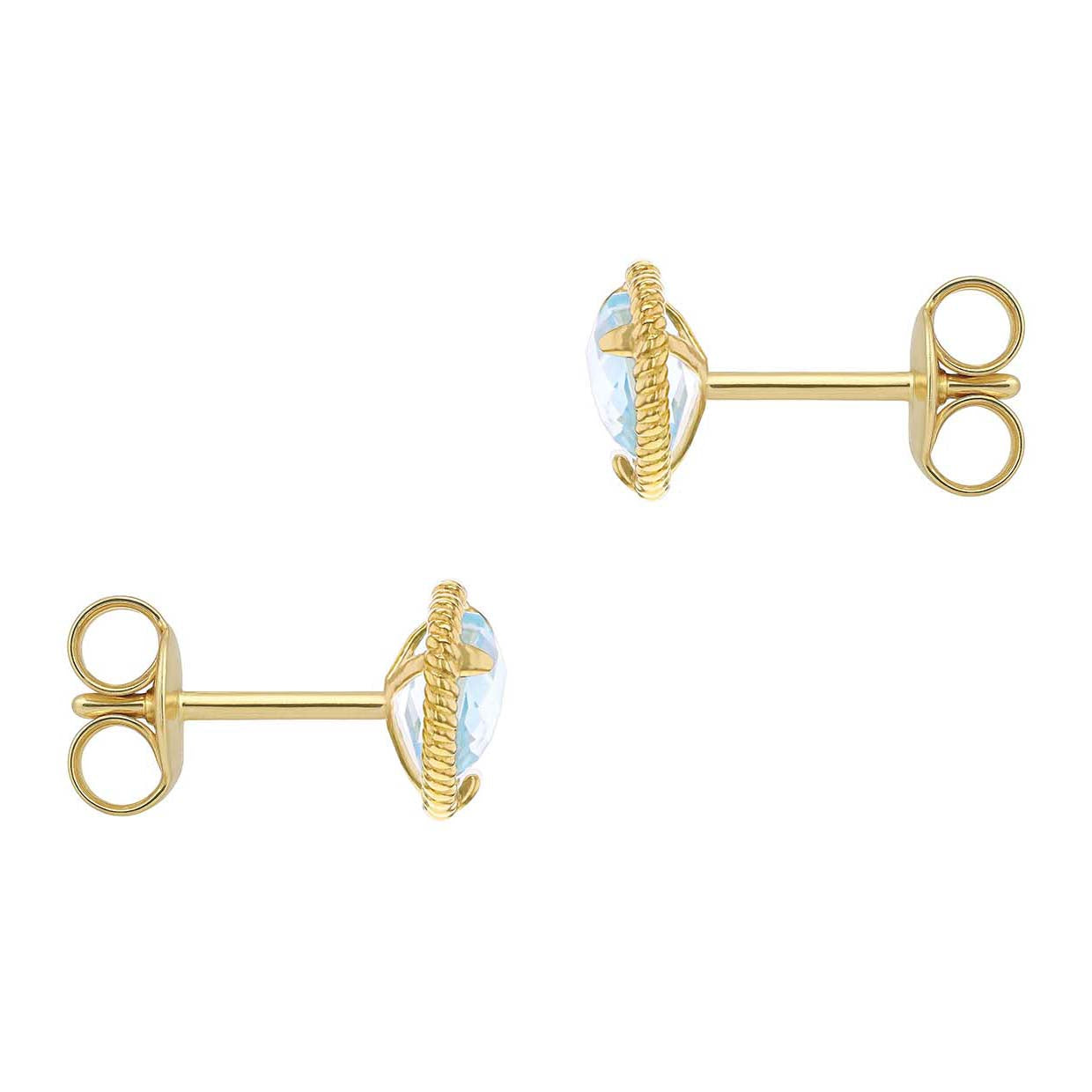 9ct Yellow Gold Blue Topaz Caviar Rope Stud Earring