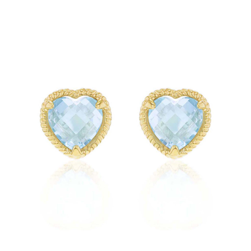 9ct Yellow Gold Blue Topaz Caviar Rope Stud Earring