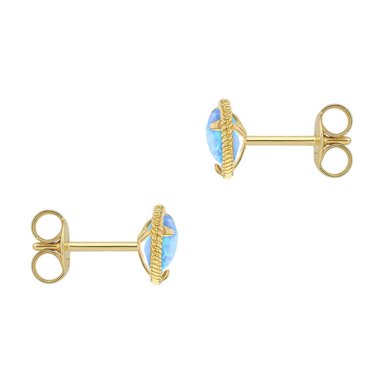 9ct Yellow Gold Opal Heart Caviar Rope Stud Earring