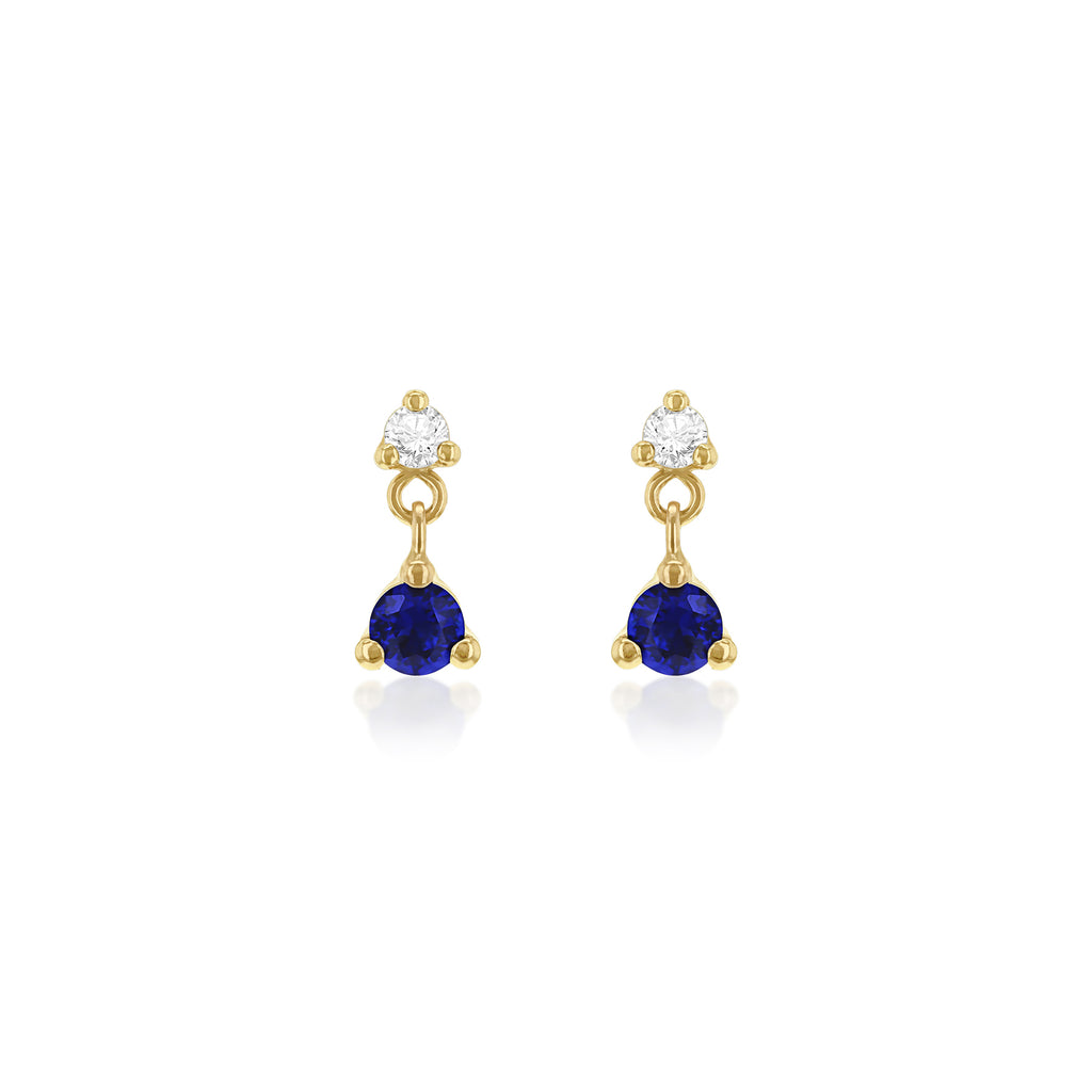 9ct Yellow Gold Zirconia & Sapphire-Blue Drop Earrings