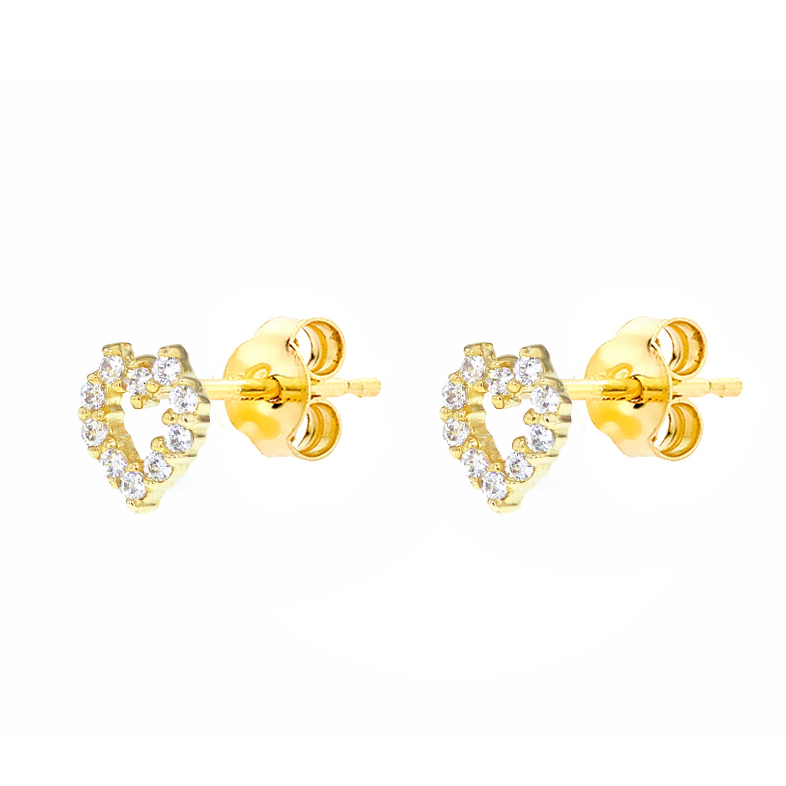 9ct Yellow Gold Pavé Zirconia Open Heart Stud Earrings