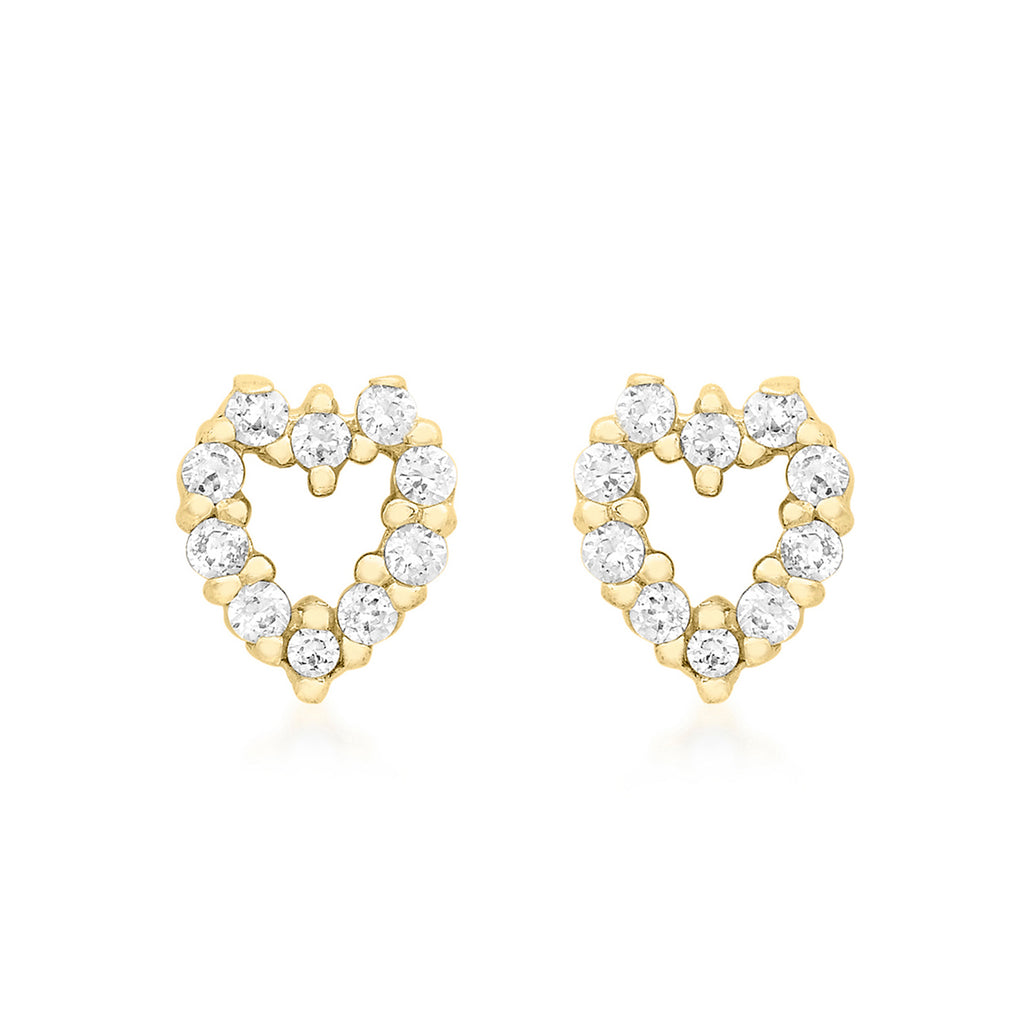 9ct Yellow Gold Pavé Zirconia Open Heart Stud Earrings