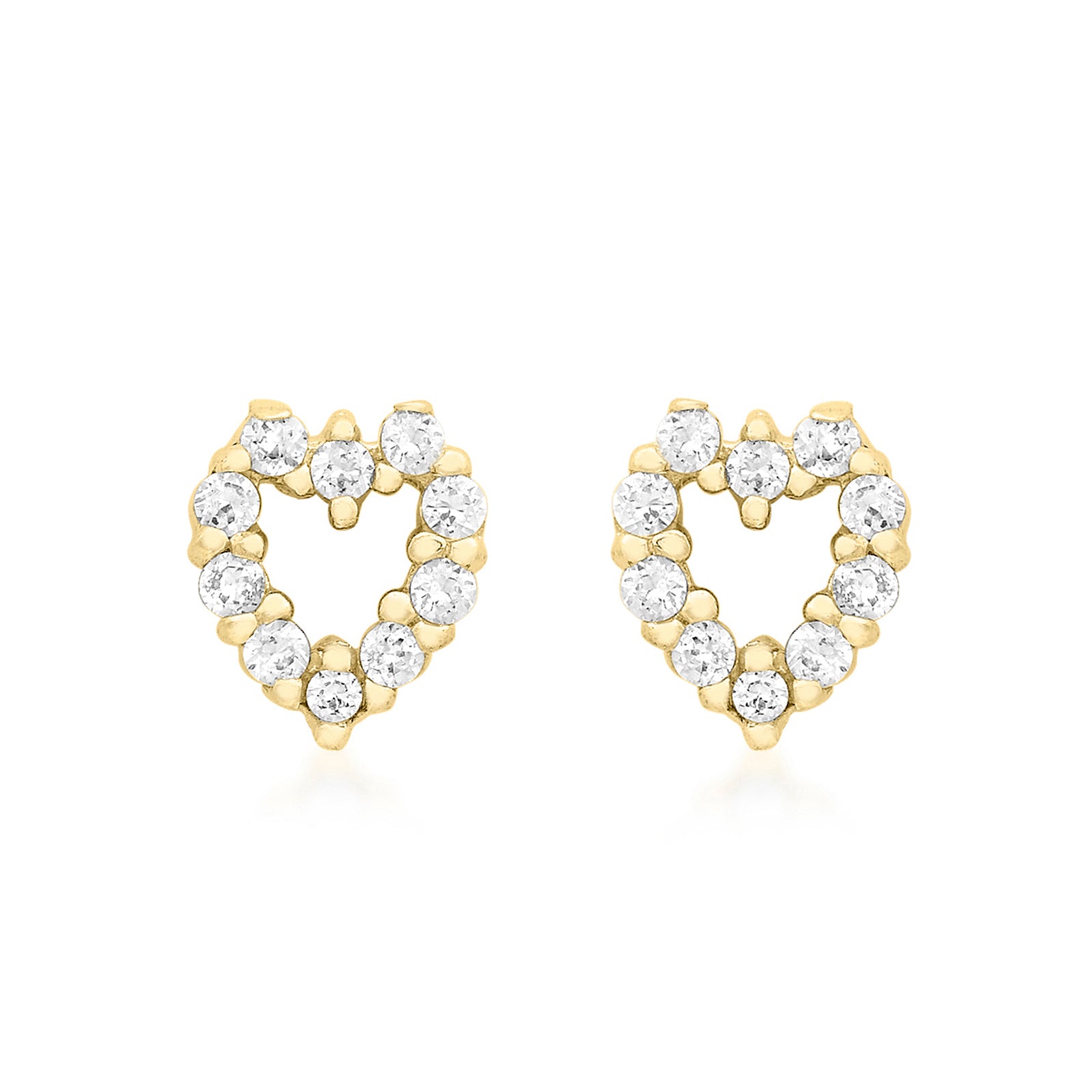 9ct Yellow Gold Pavé Zirconia Open Heart Stud Earrings