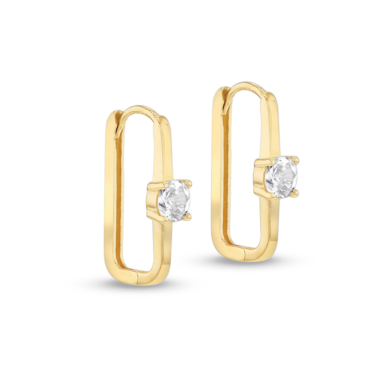9ct Yellow Gold Paperclip Zirconia Hoop Earrings
