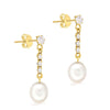 Обеци от 9-каратово жълто злато с цирконий и сладководни перли