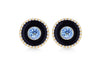 9ct Yellow Gold Blue Topaz and 52 x 0.5ct Round Diamond Stud Earrings
