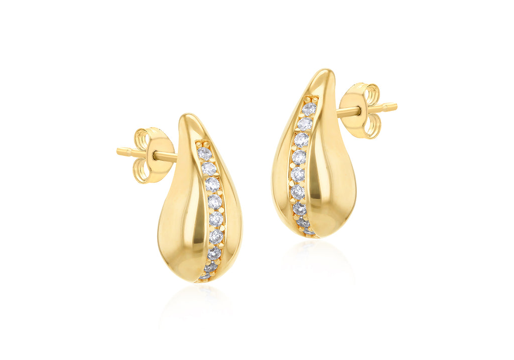 9ct Yellow Gold White Zirconia Teardrop Earrings