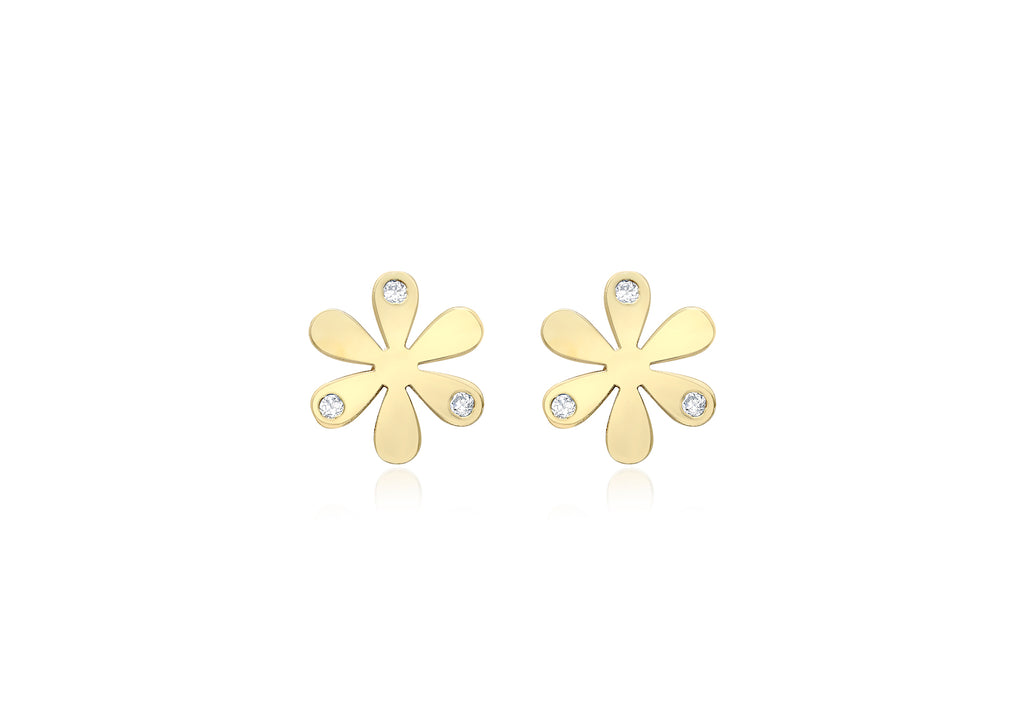 9ct Yellow Gold Zirconia Flower Stud Earrings