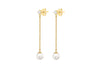 9ct Yellow Gold White Zirconia and Pearl Chain Drop Stud Earrings