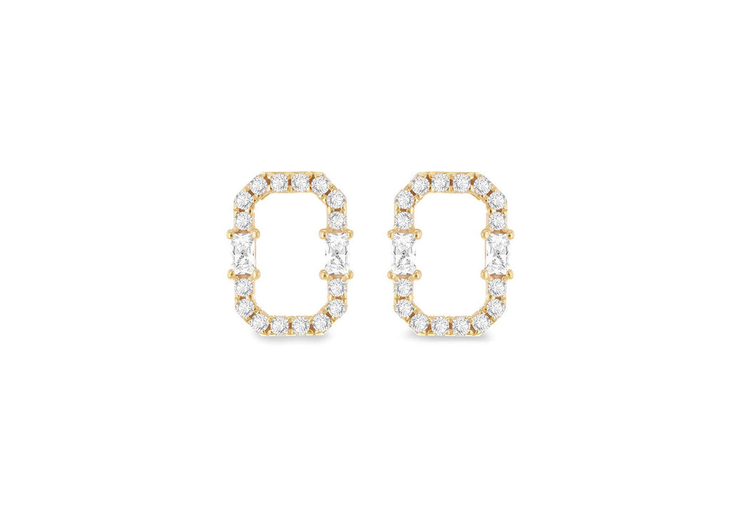 9ct Yellow Gold White Zirconia Square Hoop Earrings