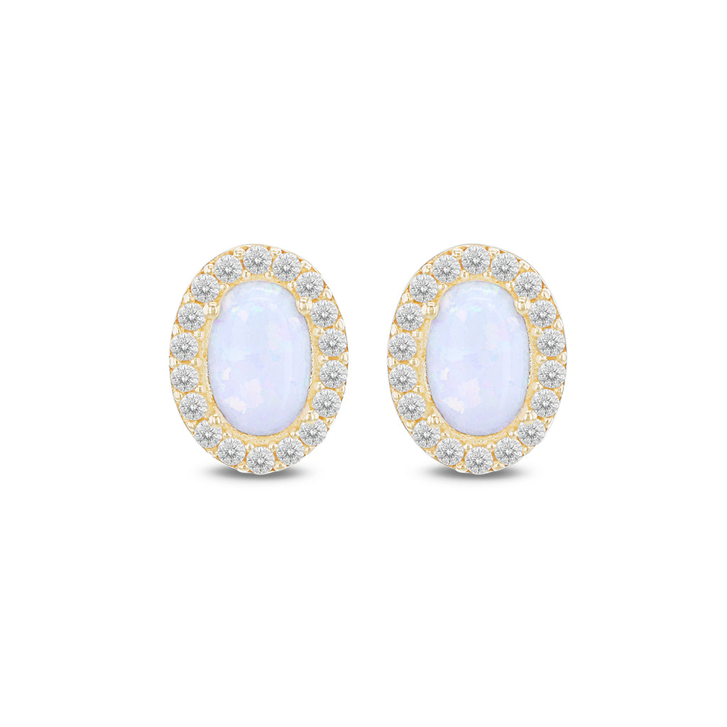 9ct Yellow Gold Oval Opal & Zirconia Stud Earring