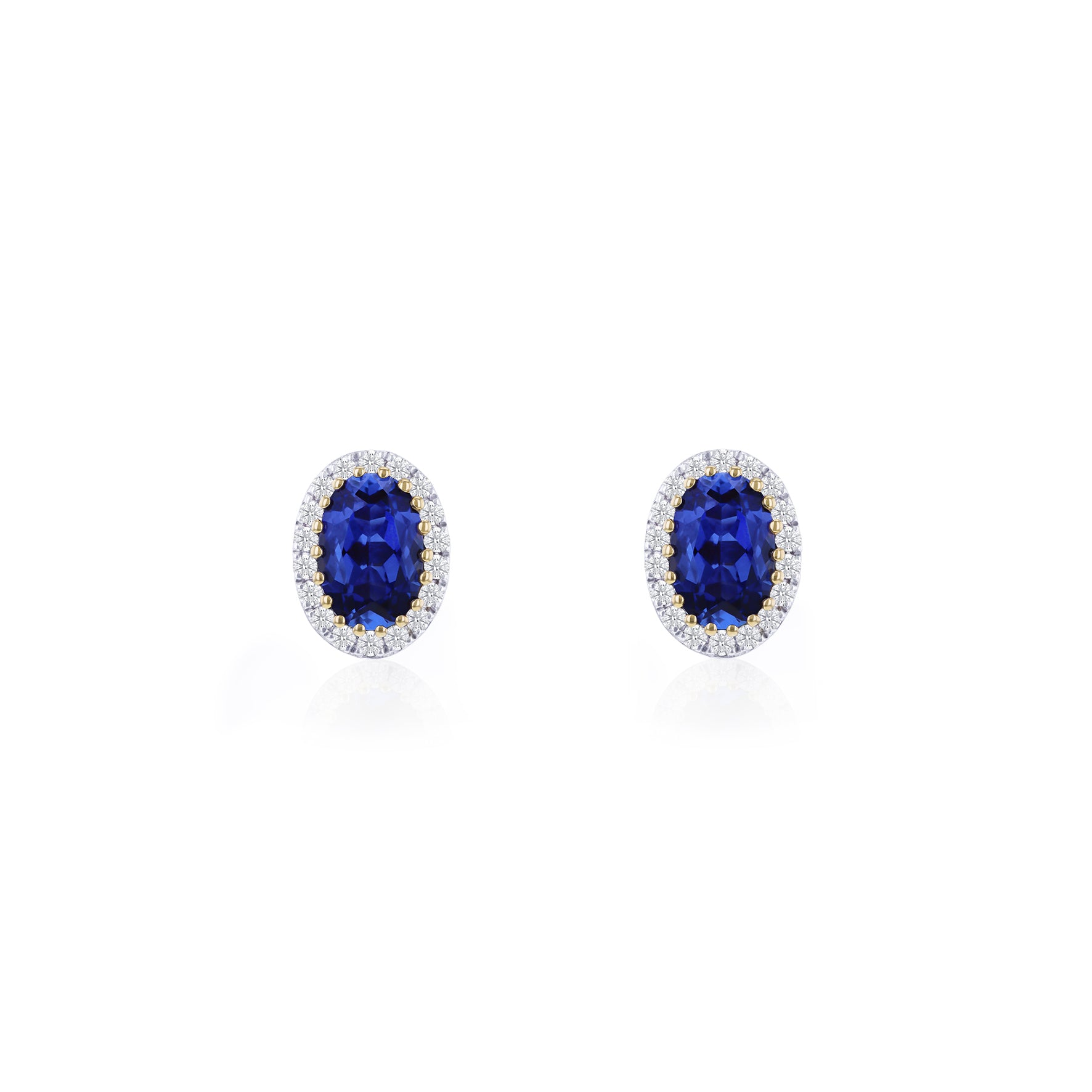 9ct Yellow Gold 0.15ct Lab Diamond & Sapphire Cluster Stud Earrings
