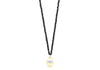 9ct Yellow Gold Blue Topaz 0.02ct Diamond & Black Spinel Hamsa Hand Necklace