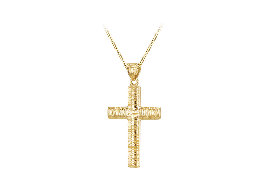 9ct Yellow Gold Bark Cross Pendant