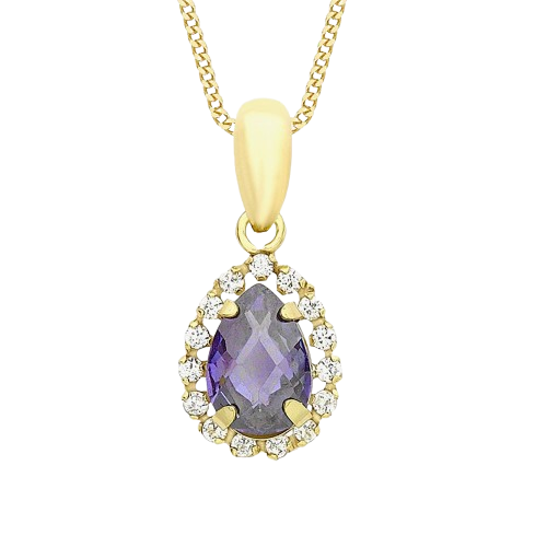 9ct Yellow Gold Blue & White Zirconia Teardrop Pendant