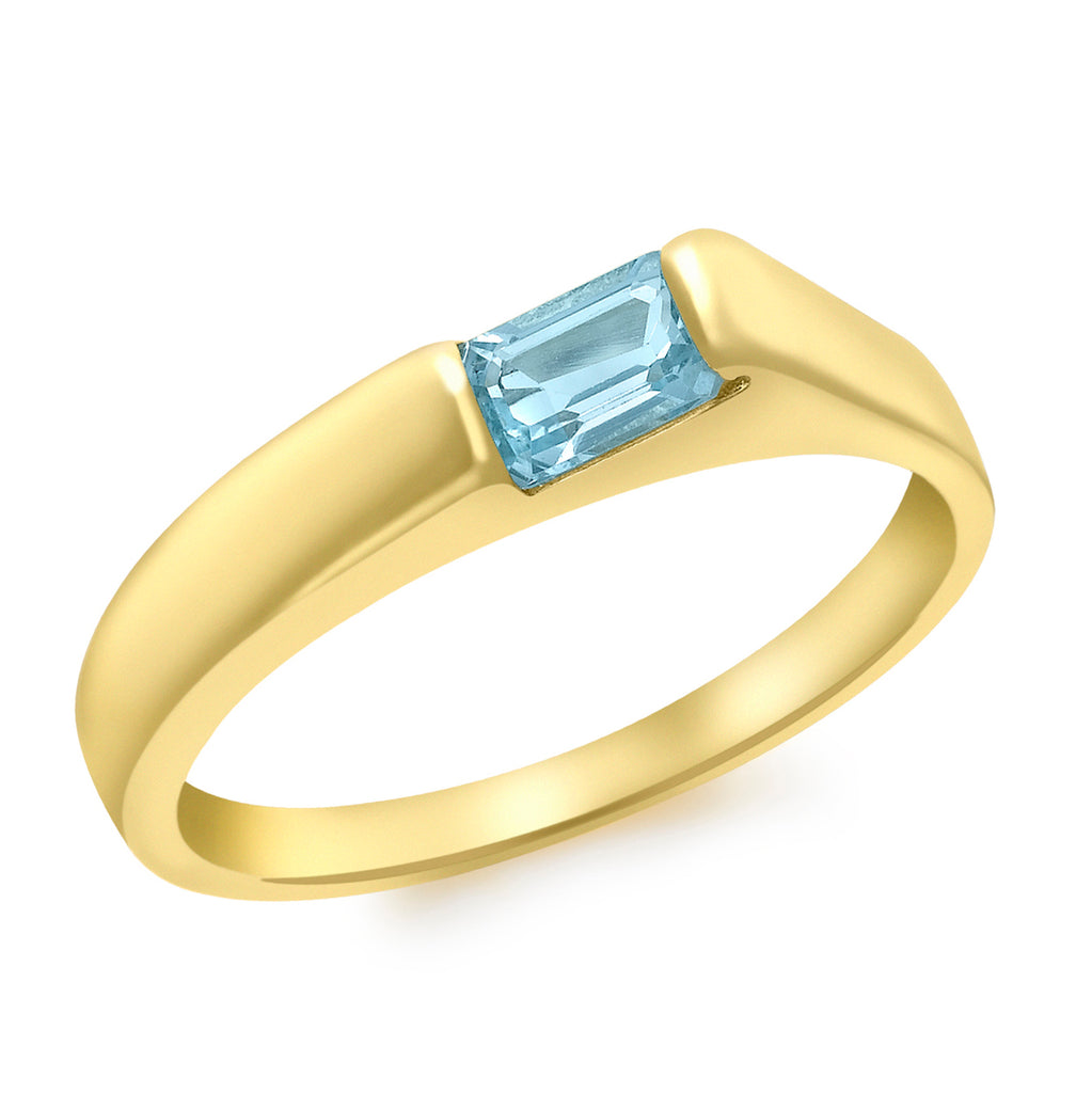 9ct Yellow Gold Blue Topaz Emerald-Cut Edge Ring