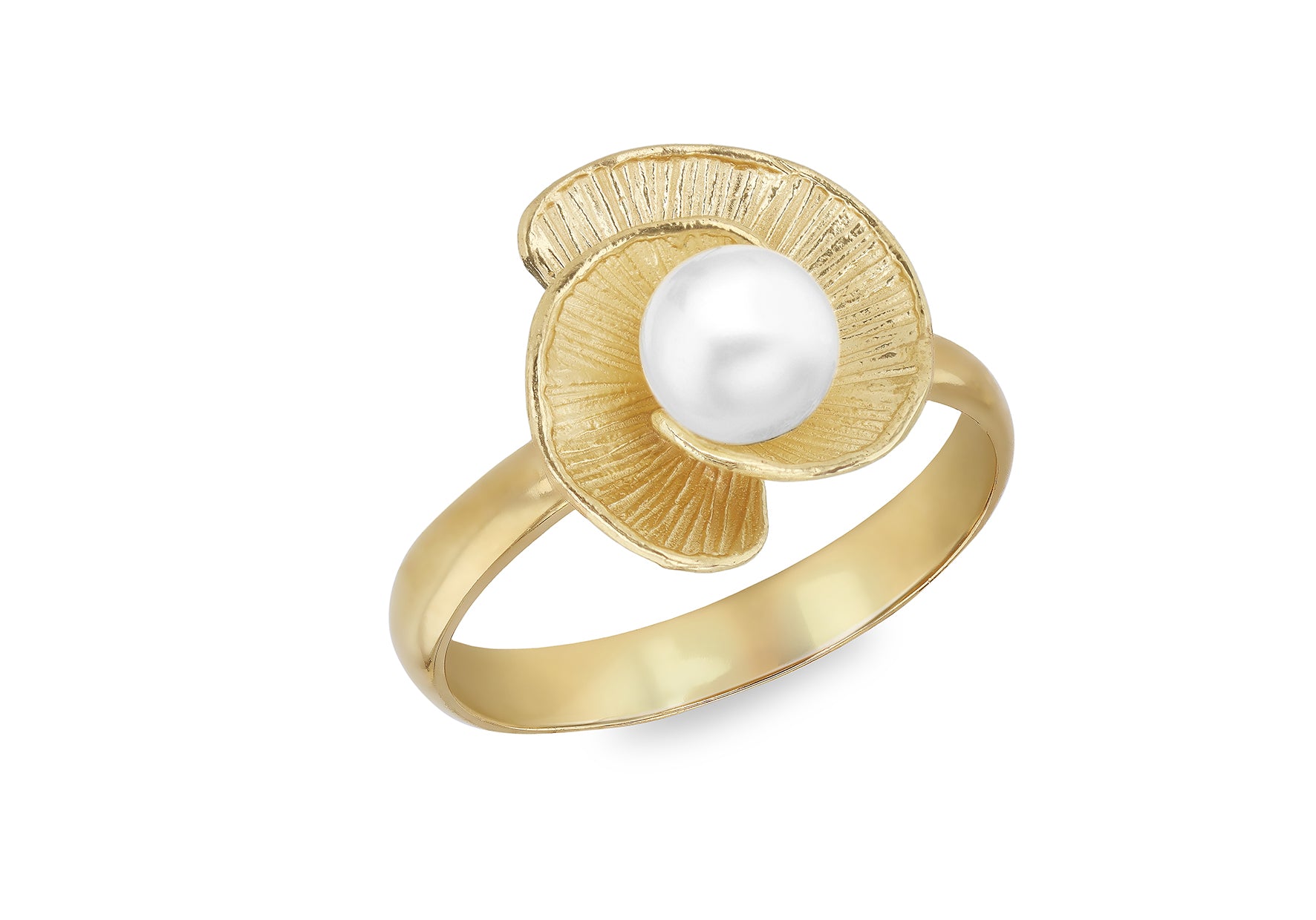 9ct Yellow Gold Freshwater Pearl Flower Bloom Ring