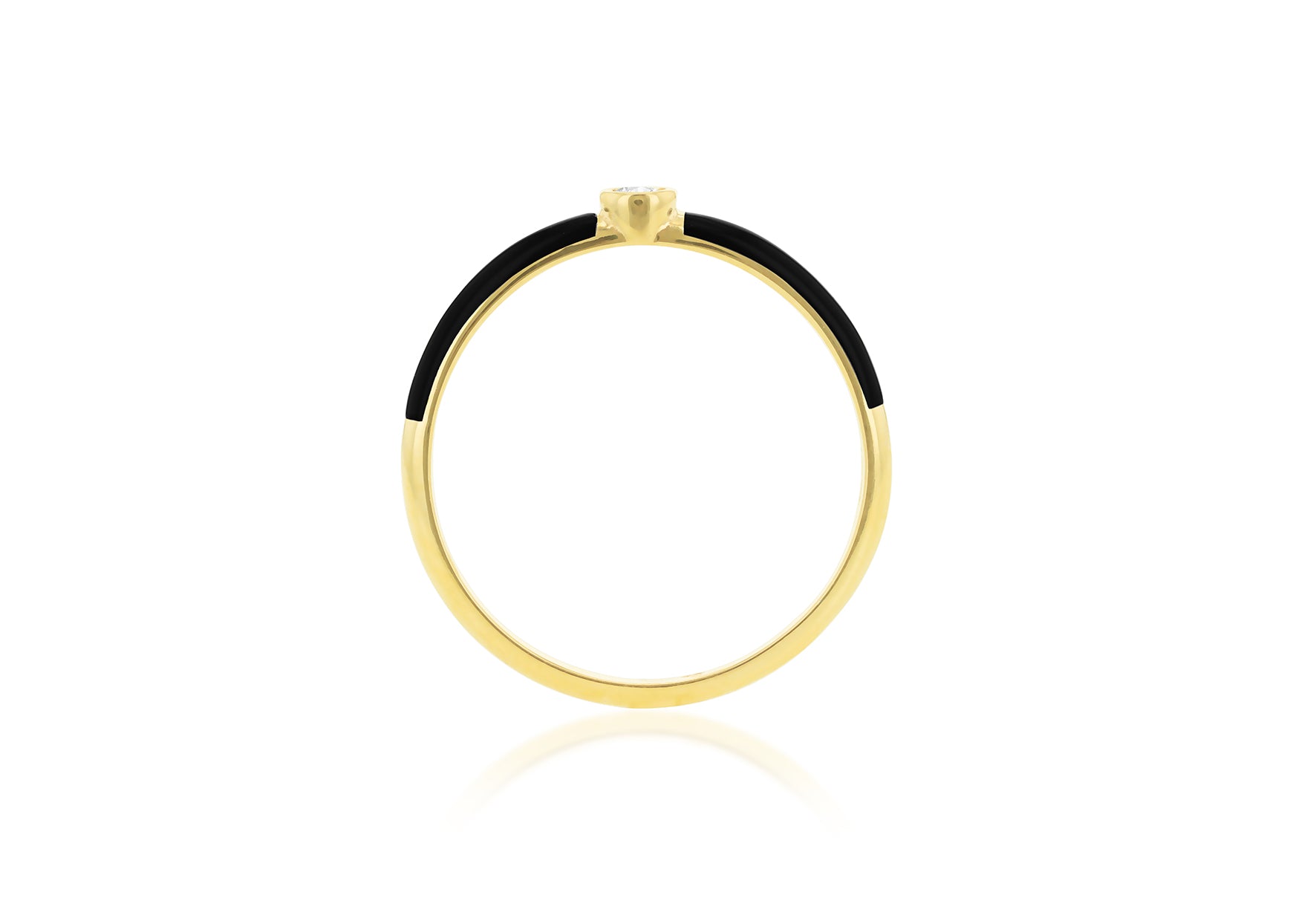 9ct Yellow Gold 0.05ct Diamond Black Enamel Ring