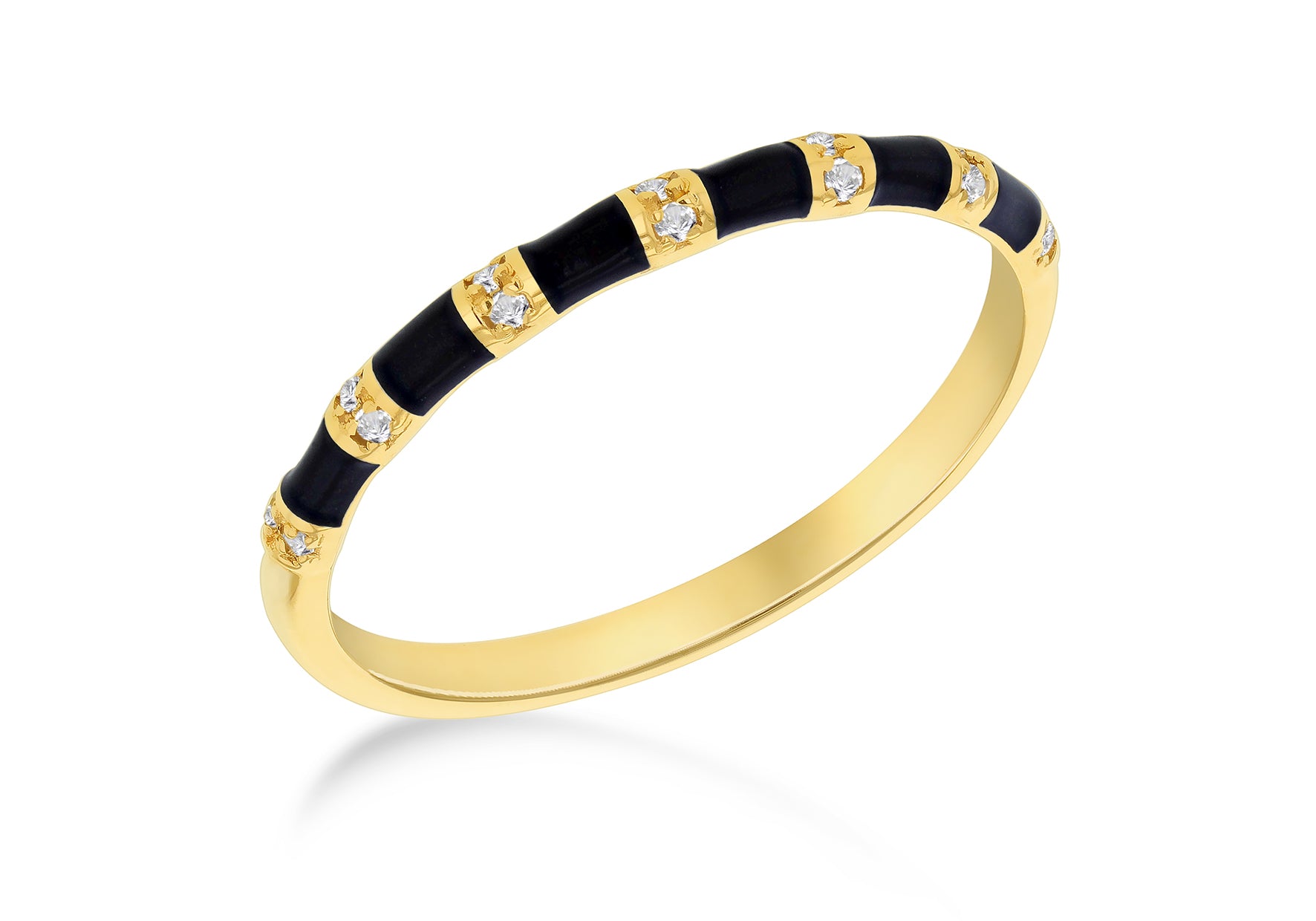 9ct Yellow 0.014ct Diamond Black Stripe Band Ring