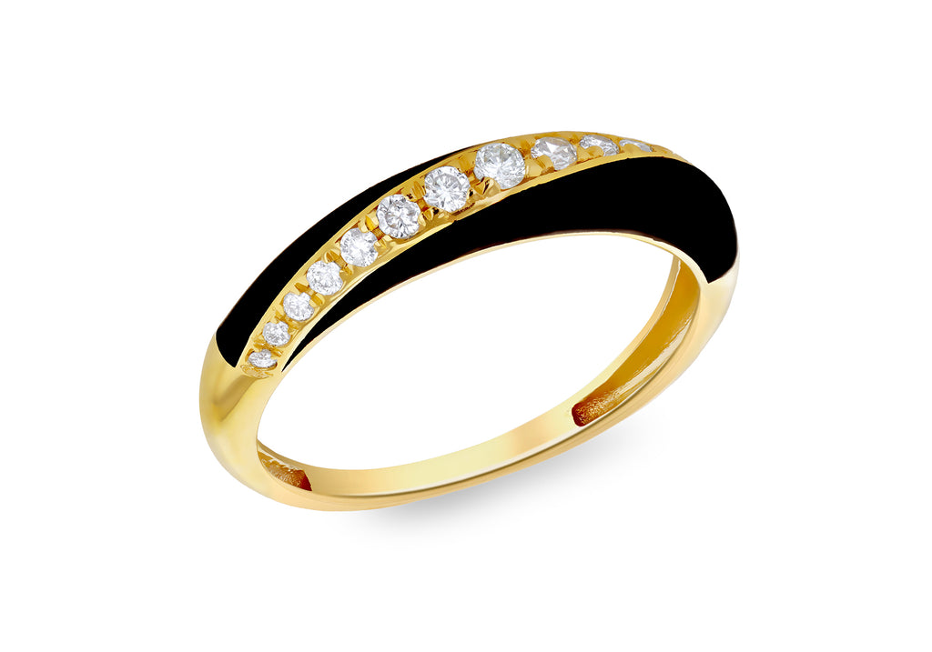 9ct Yellow Gold 0.005ct & 0.05ct Diamond Black Twist Ring