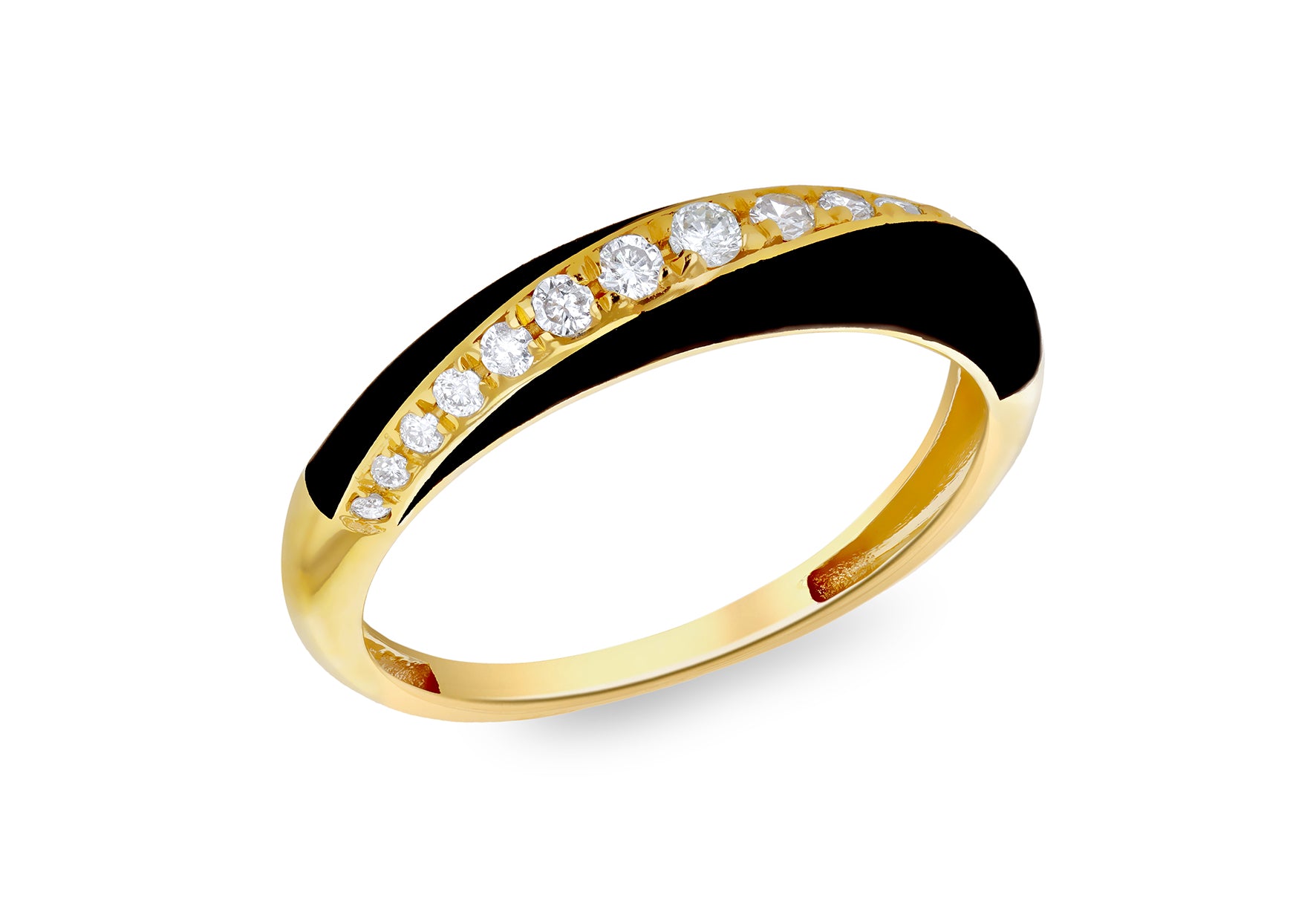 9ct Yellow Gold 0.005ct & 0.05ct Diamond Black Twist Ring