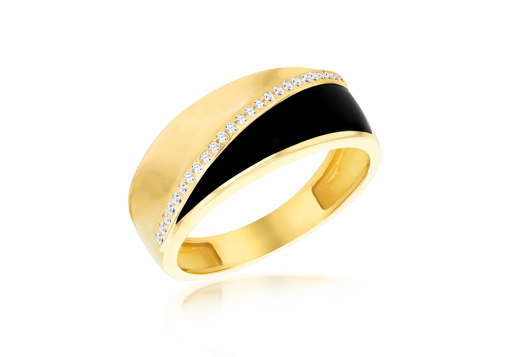 9ct Yellow Gold Diamond Array Split Enamel Ring