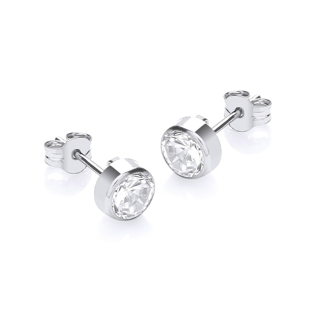 18ct White Gold Zirconia Bezel Stud Earrings