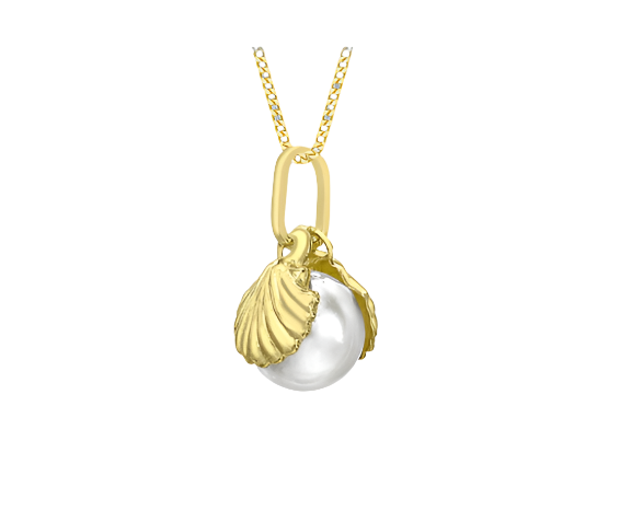 9ct Yellow Gold Shell & Freshwater Pearl Pendant