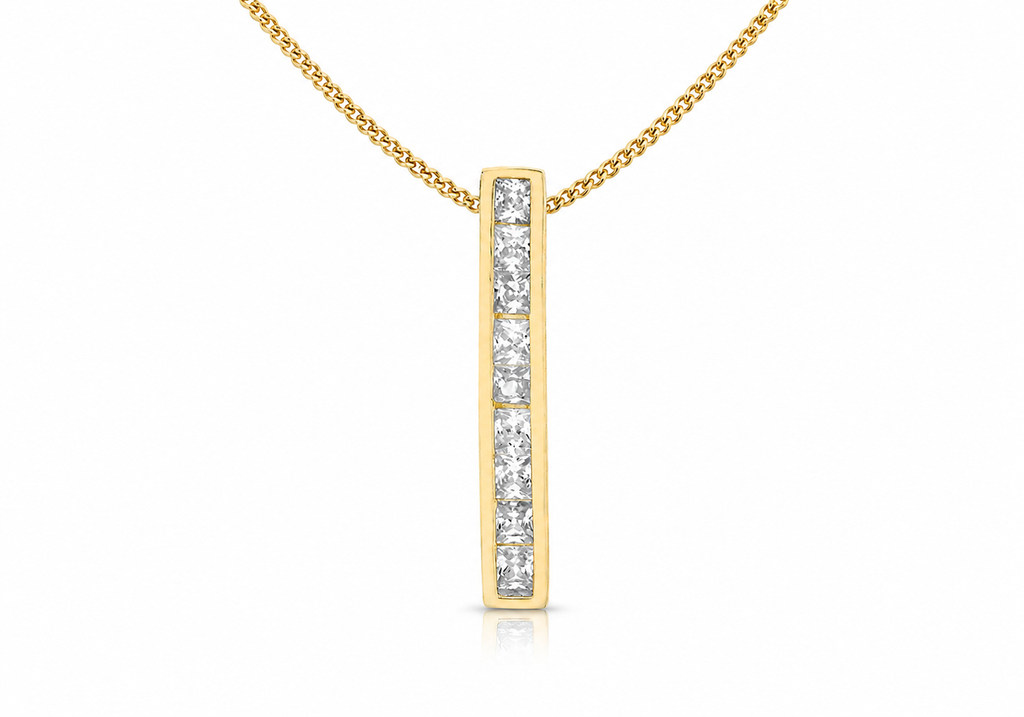 9ct Gold Channel-Set Zirconia Bar Slider Pendant Necklace