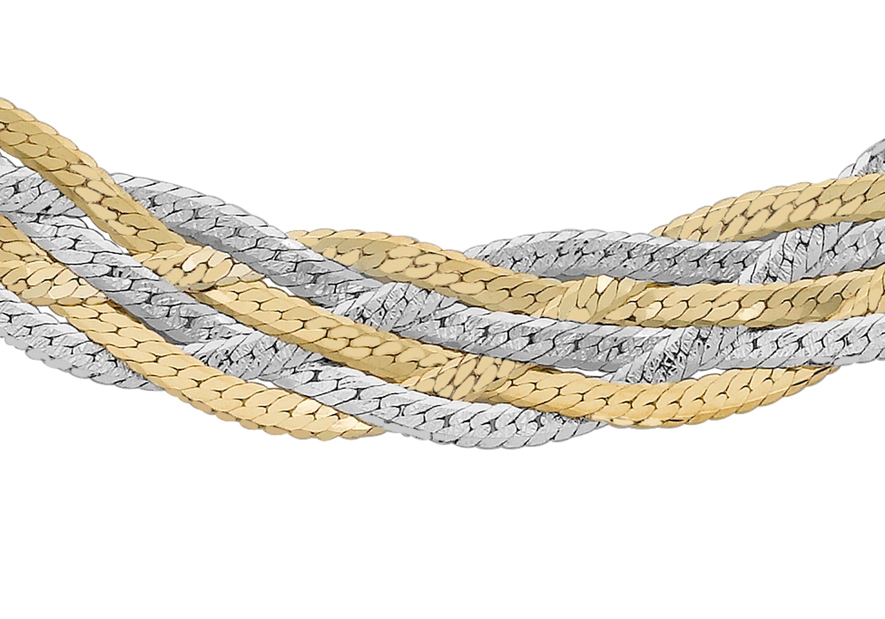 9ct Two-Tone Gold Six-Braid Textured Herringbone Necklace