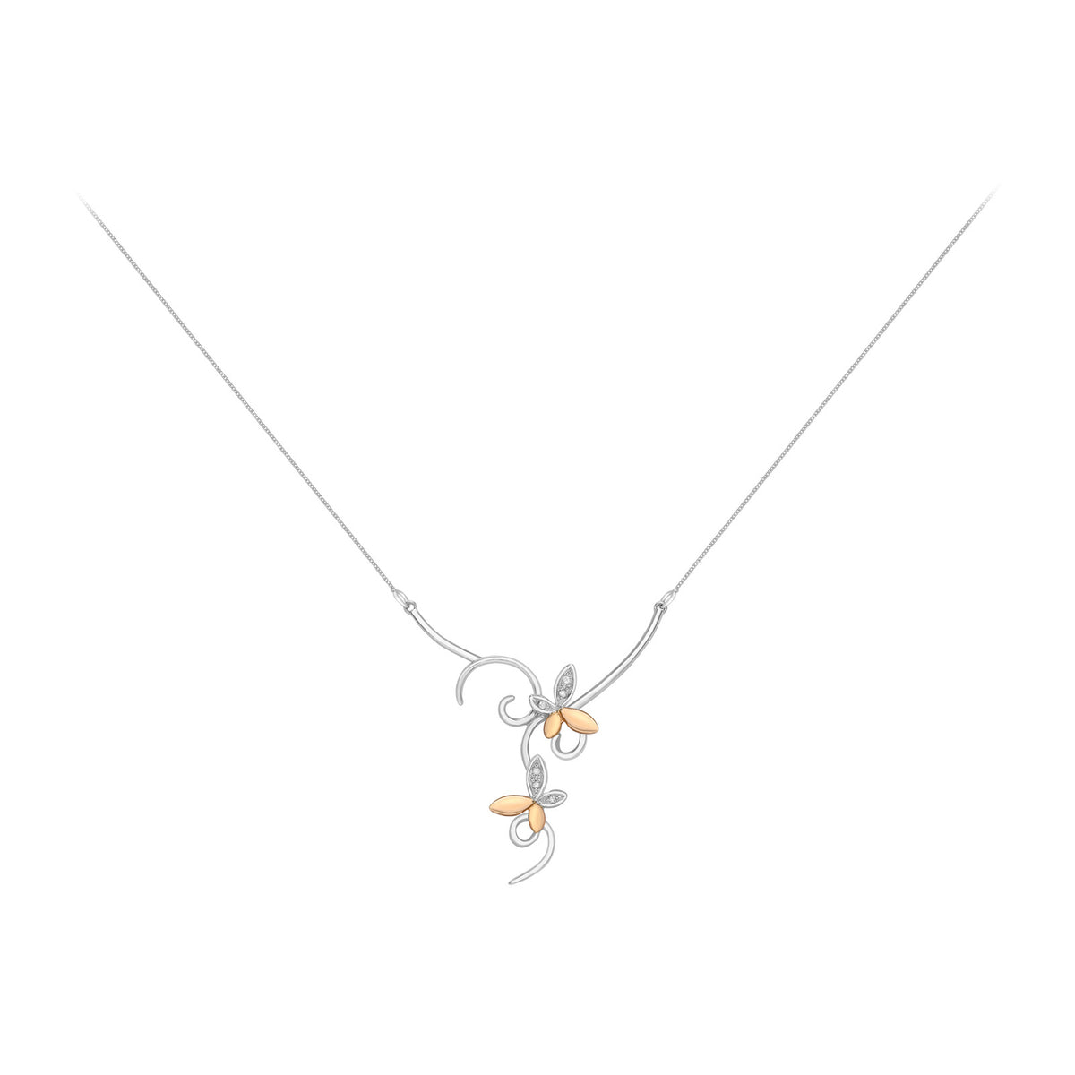 9ct Two-Tone Gold 0.04ct Diamond Butterfly Necklet