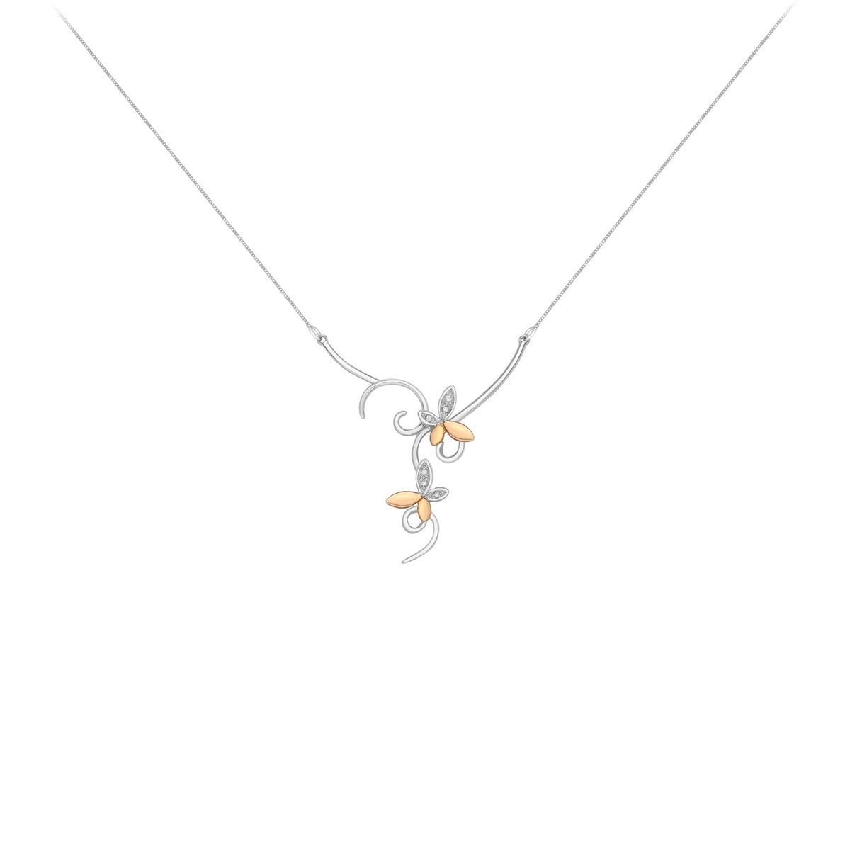 9ct Two-Tone Gold 0.04ct Diamond Butterfly Necklet