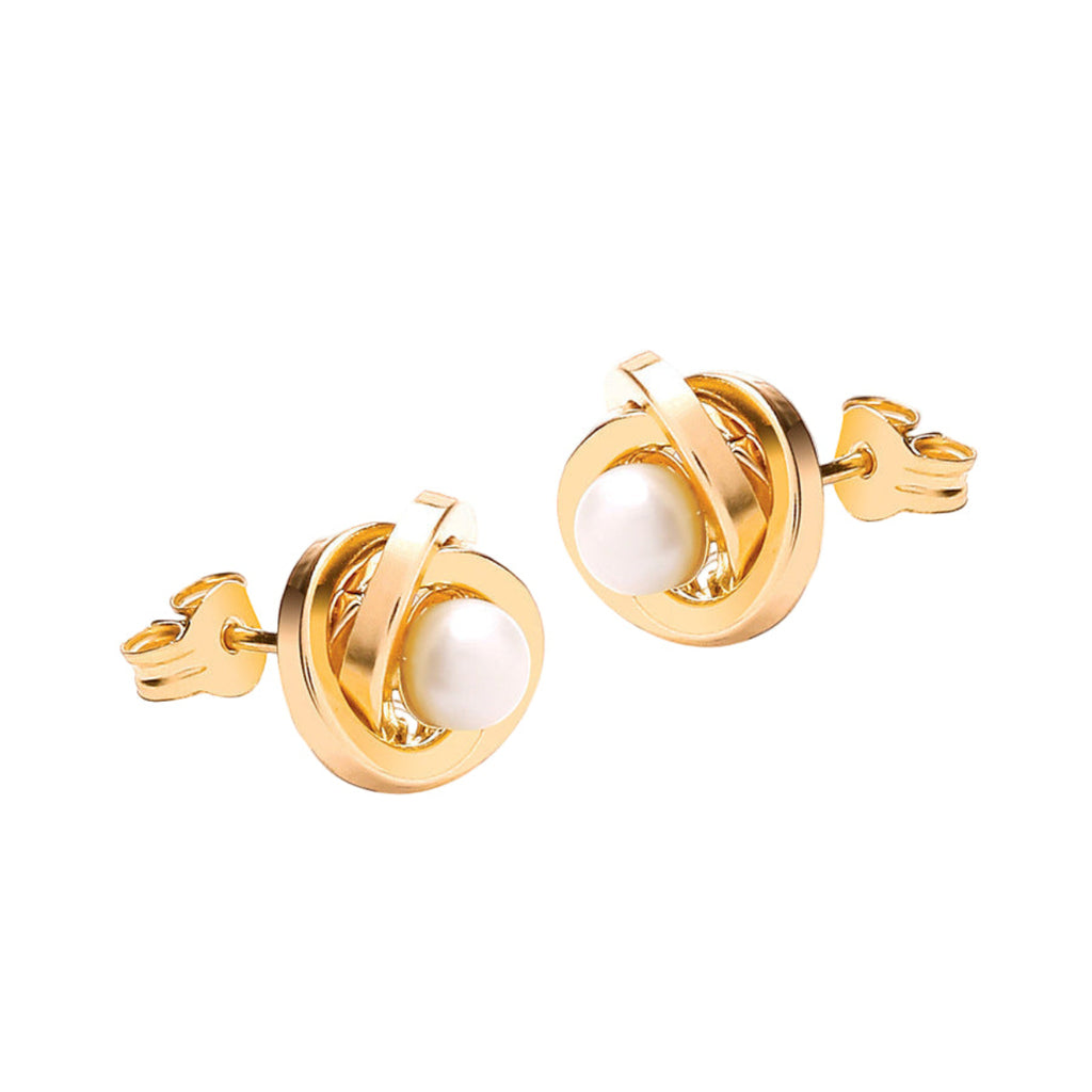 9ct Yellow Gold Knot Freshwater Pearl Stud Earrings