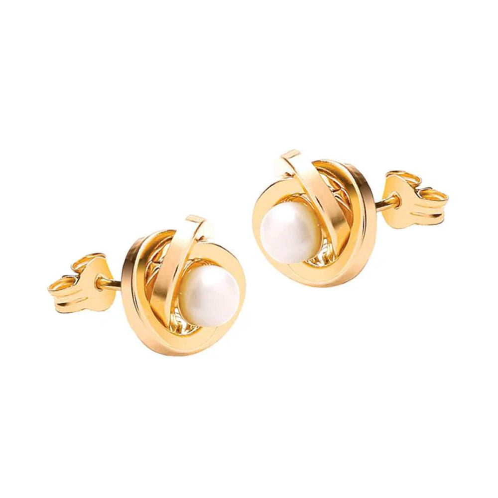18ct Gold Freshwater Pearl Knot Stud Earrings