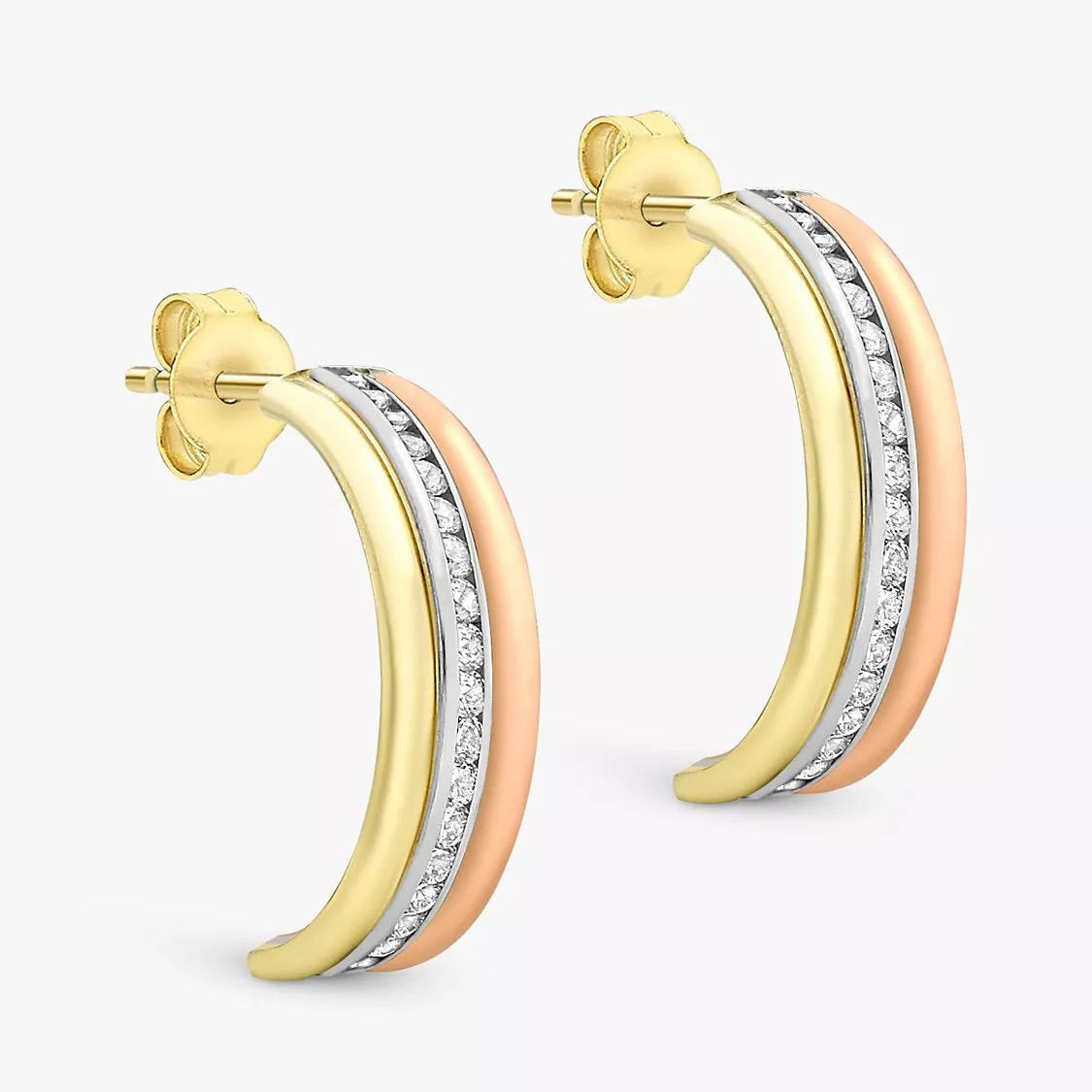 9ct Triple-Tone Gold Zirconia Band Earrings