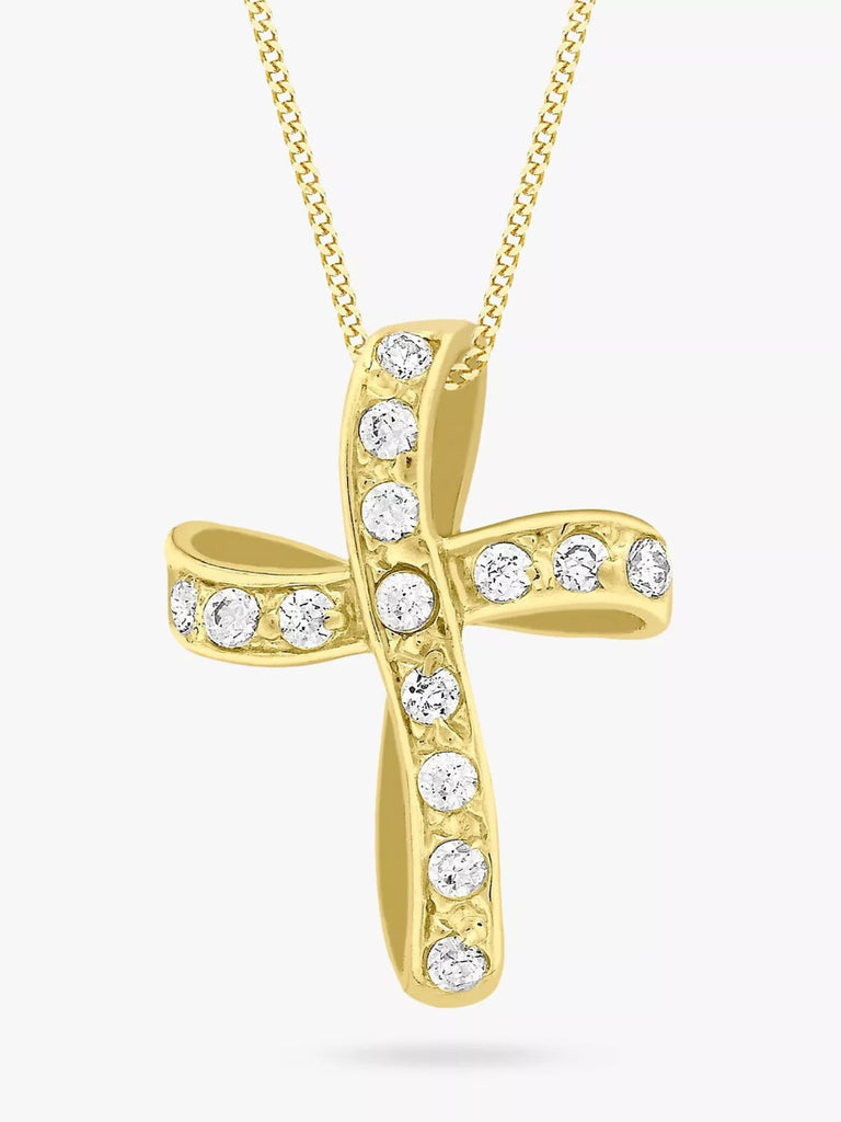 9ct Yellow Gold Twist Zirconia Cross Pendant