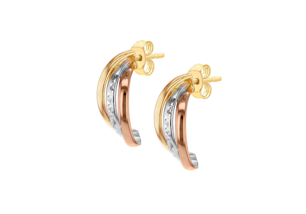 9ct Triple-Tone Gold Crescent Stud Earrings