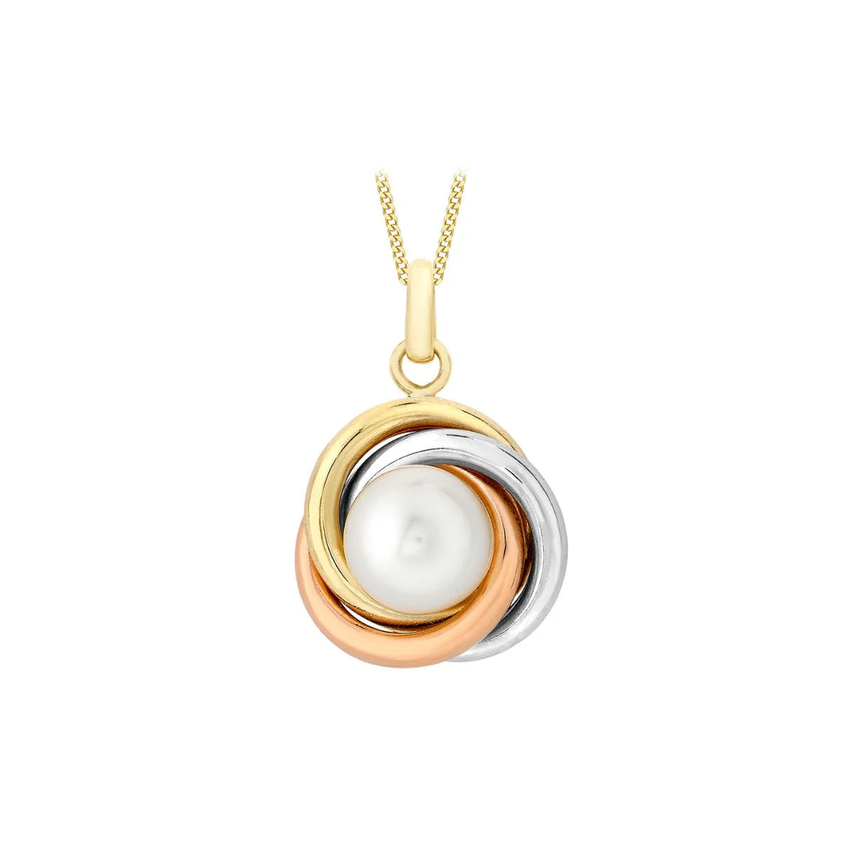 9ct Three-Colour Gold Freshwater Pearl Knot Pendant
