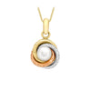 9ct Three-Colour Diamond-Cut Gold Freshwater Pearl Knot Pendant