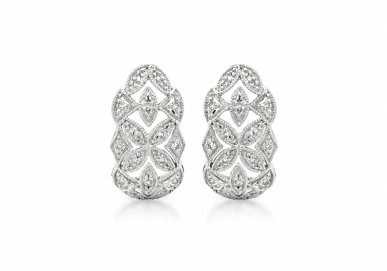 9ct бяло злато 0,12ct диамантени филигранни обеци