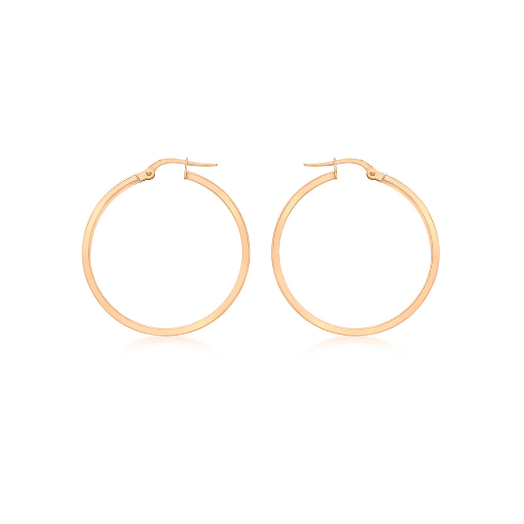 9ct Rose Gold Architectural Edge Hoop Earrings
