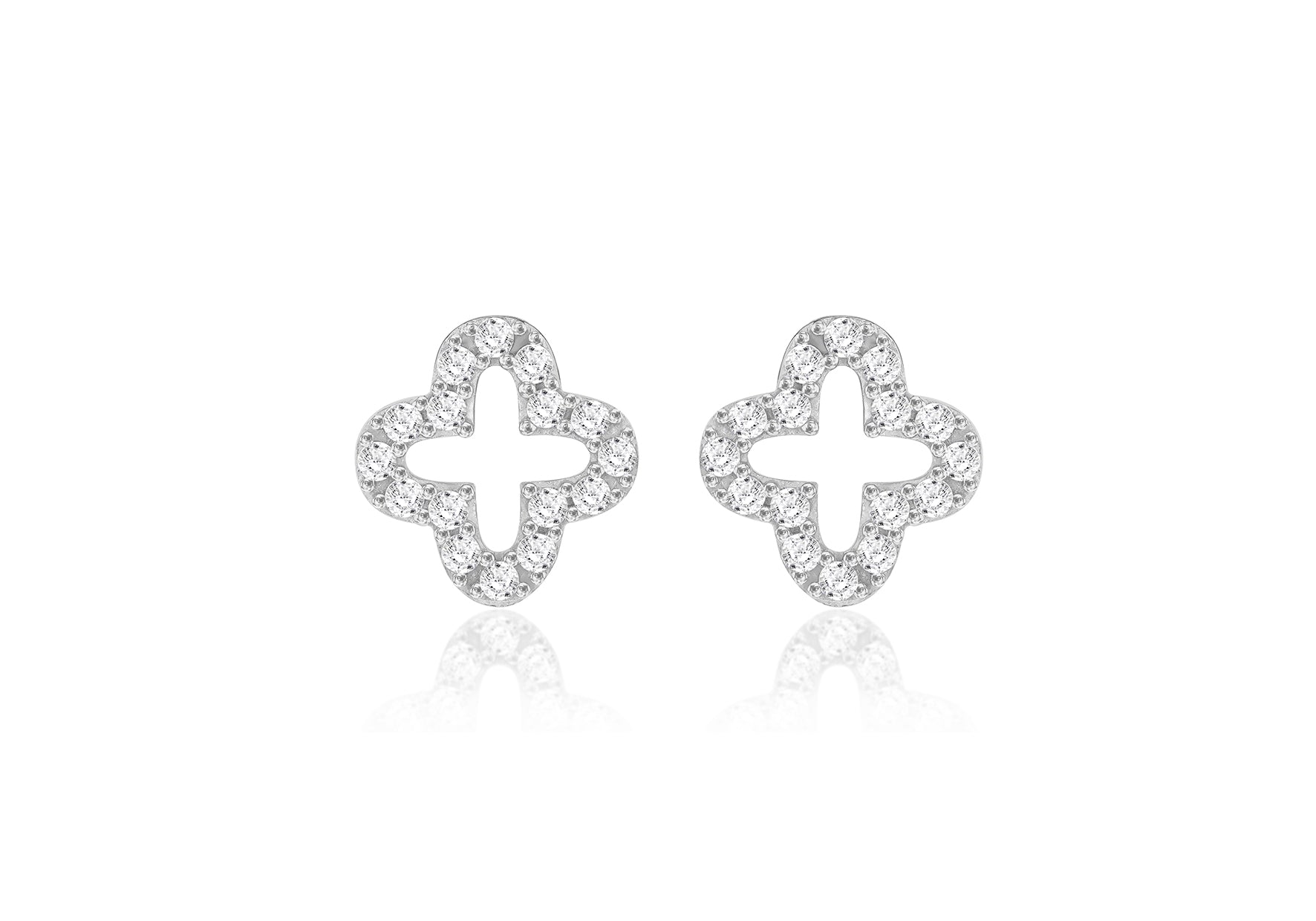 9ct White Gold Zirconia Clover Stud Earrings