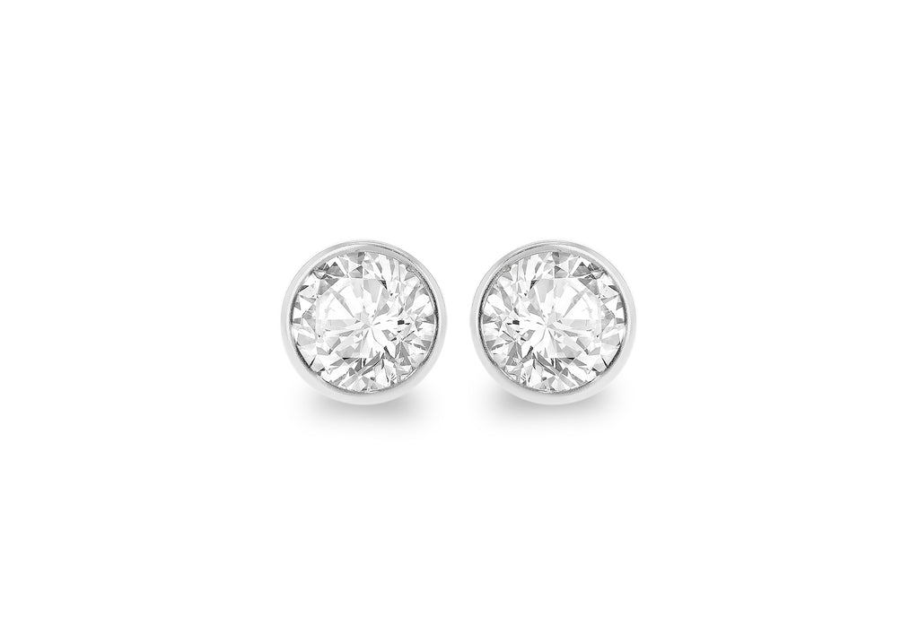 9ct White Gold Zirconia Bezel Stud Earrings