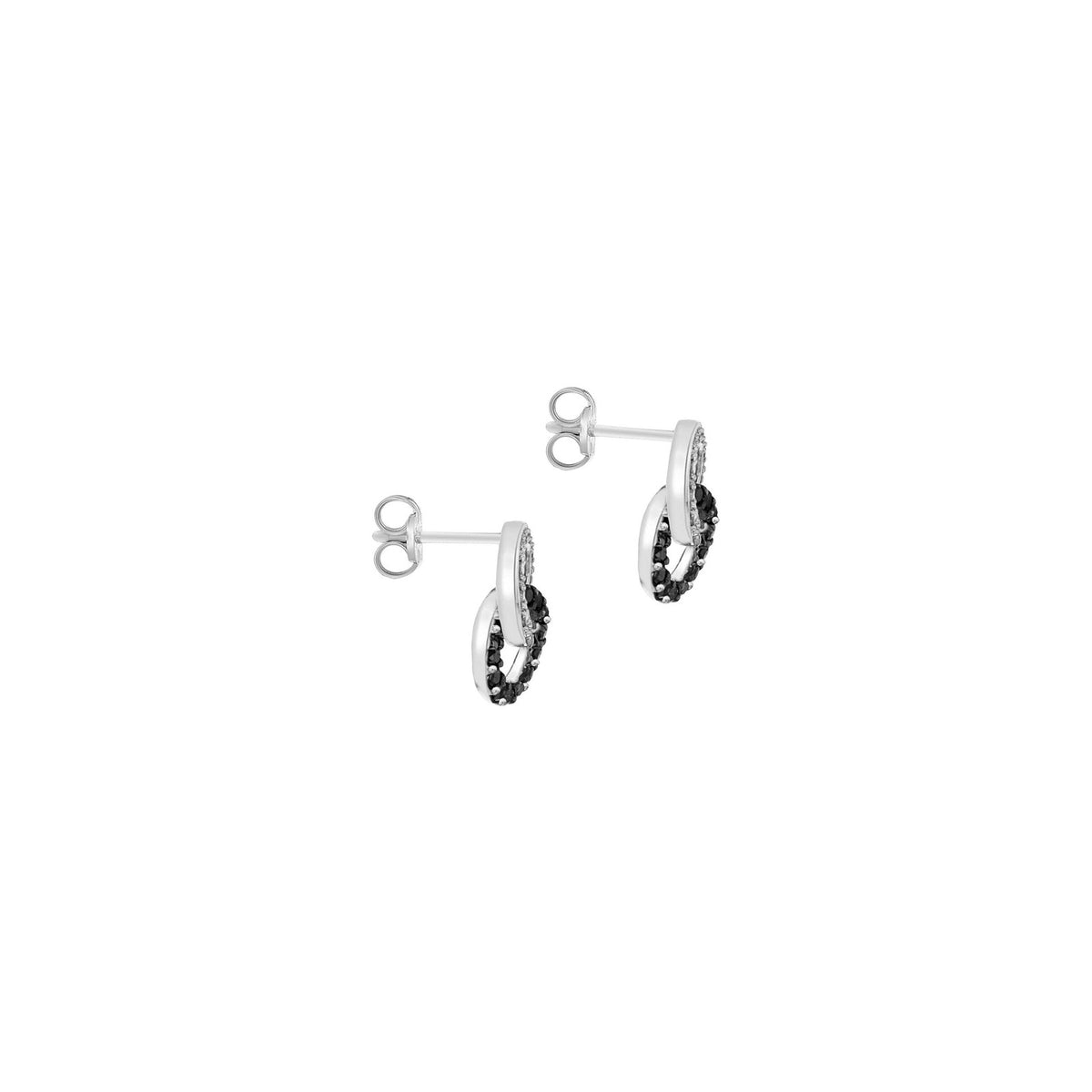 9ct бяло злато 0,40ct черни и бели диамантени двойни обеци с пръстени