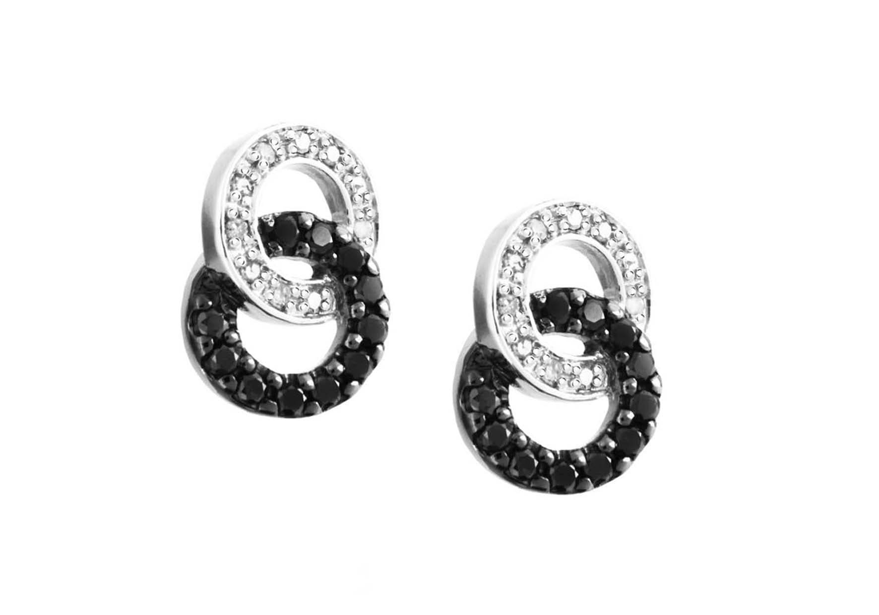 9ct бяло злато 0,40ct черни и бели диамантени двойни обеци с пръстени