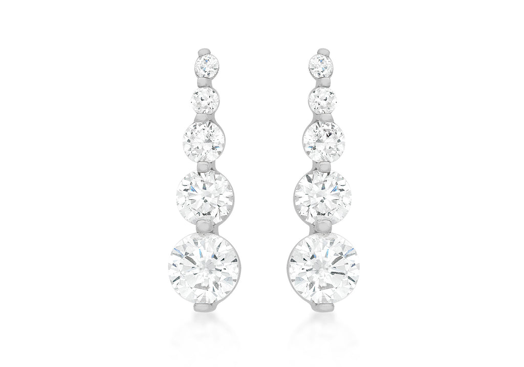 9ct White Gold Graduated Zirconia Drop Earrings