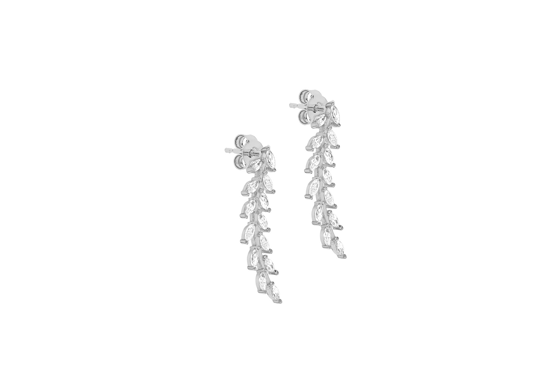 9ct White Gold Zirconia Vine Leaf Drop Earrings