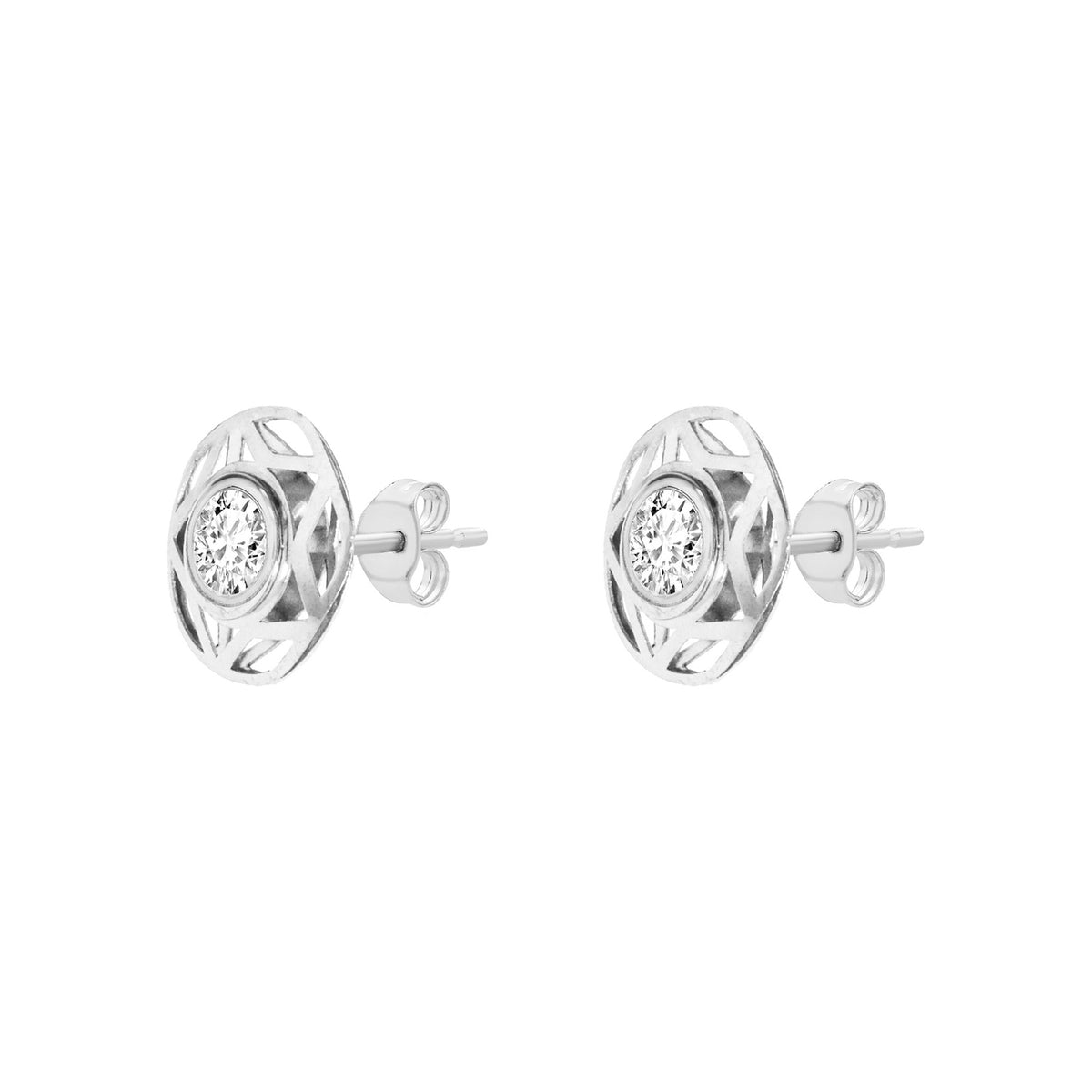 9ct Gold Zirconia Geometric Openwork Stud Earrings